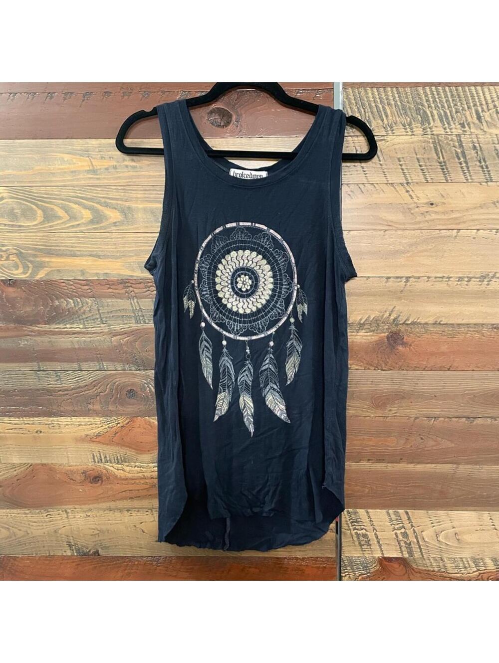 Boho Navy Brokedown Tank Top with Dreamcatcher - sz Small
